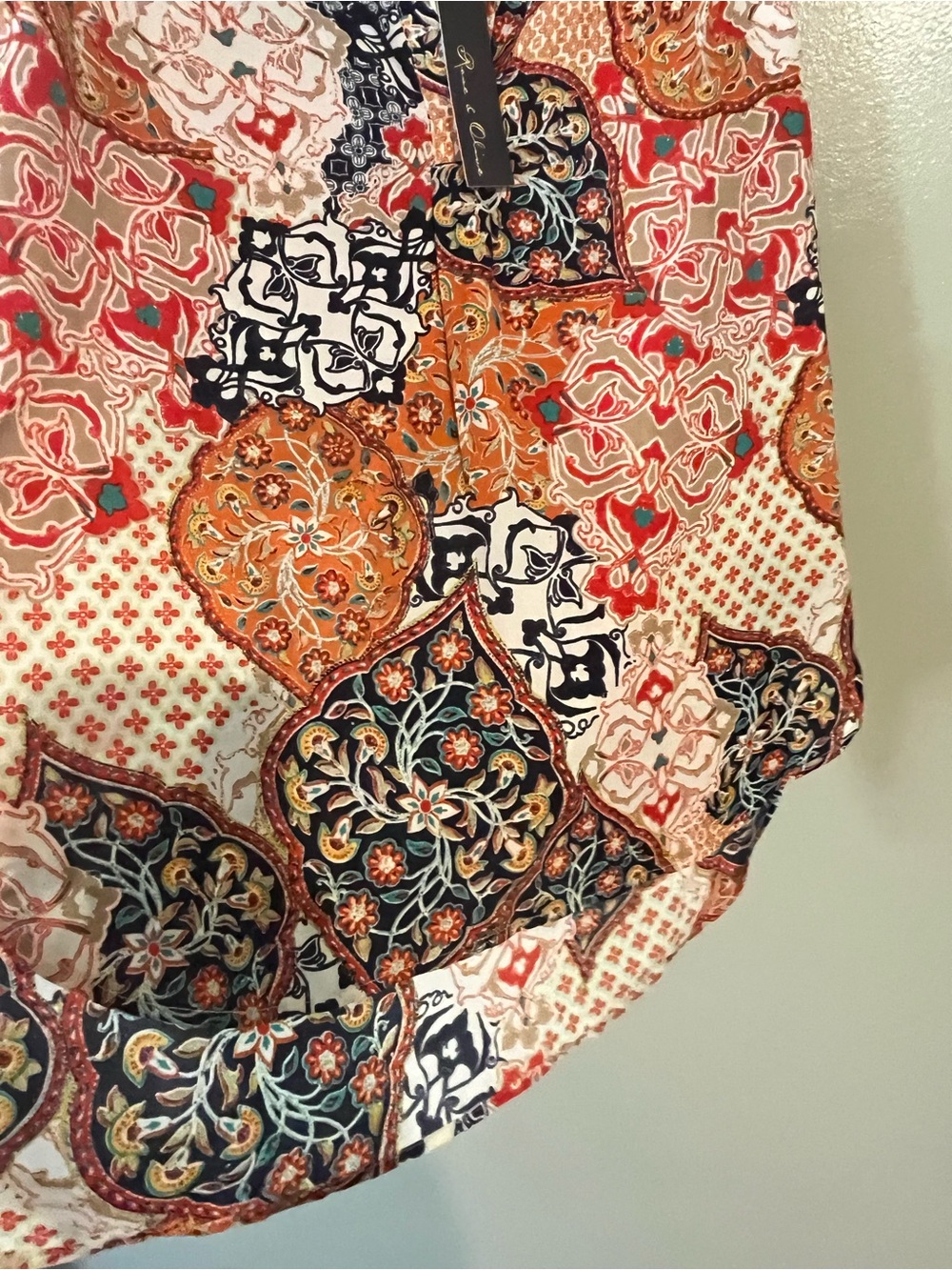 Rose & Olive  Orange Multi Patchwork Print Sleeveless Top Blouse S NWT - Picture 6 of 8